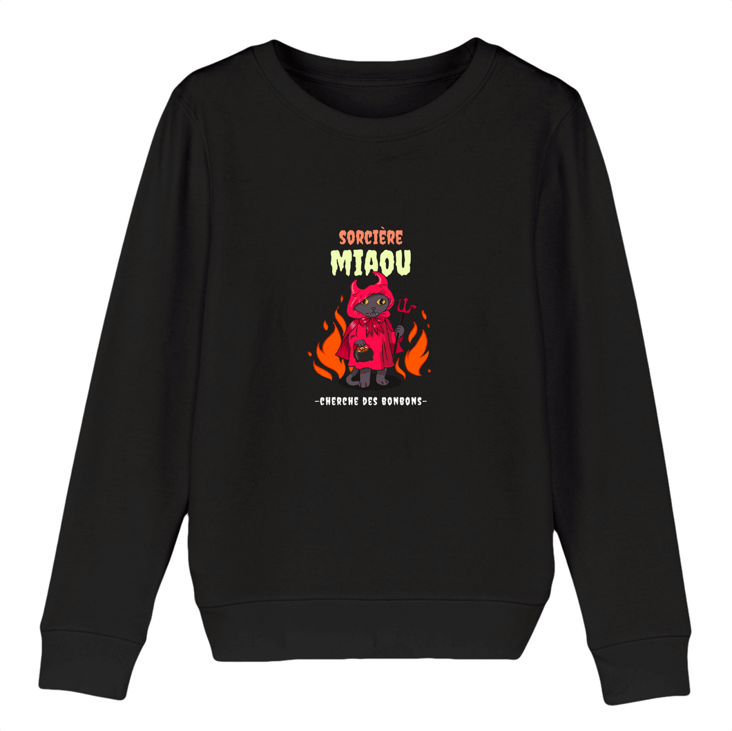 Sweat Halloween Enfant - Sorcière Miaou en coton bio et matière recyclée