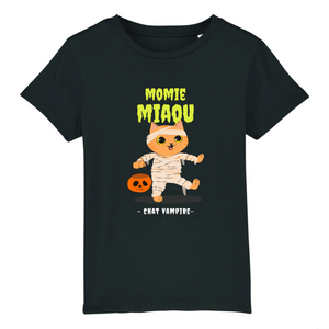 T-shirt Halloween Enfant - Momie Miaou Chat Vampire en coton 100% bio