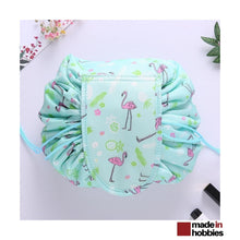 trousse-maquillage-ronde-vert-flamant-rose